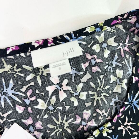 J. Jill Blouse Womens Small BlackPack & Multi-Color Floral Print Long-Sleeve new - Picture 4 of 12
